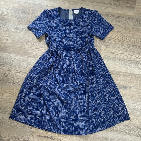 Blue and Grey Patterned Dress W/ Pockets - Picture 1 of 7